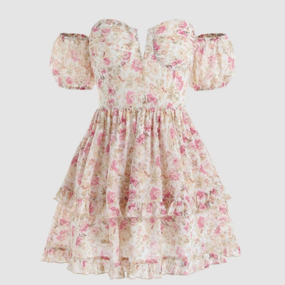 Brand New Floral Puff sleeved layered corset dress size XL